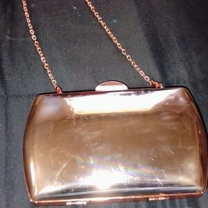 Lulu's Rose Gold Metallic Crossbody Clutch with Chain Strap